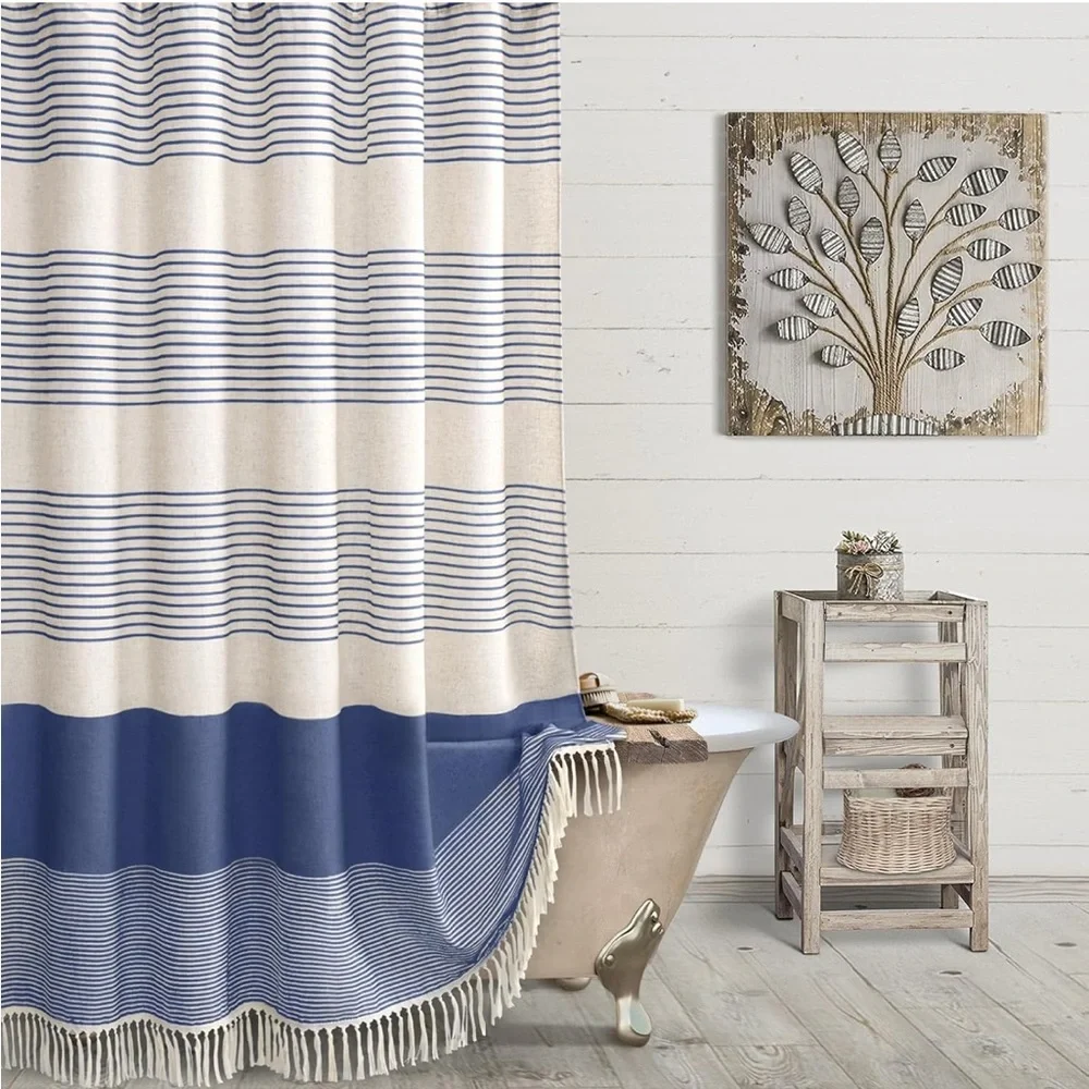 Striped Blue and Cream Shower Curtain